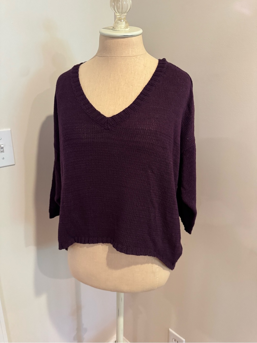 Sparkle & Fade Plum V-Neck Knit Pullover Sweater (M)
